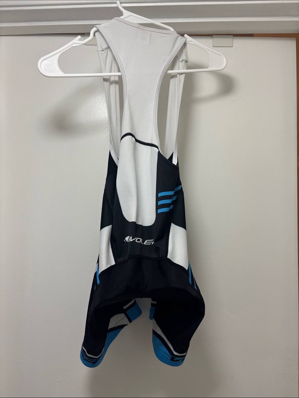 Women’s Black & White Cycling Bib Shorts with Blue Accent from Voler - Picture 5 of 6